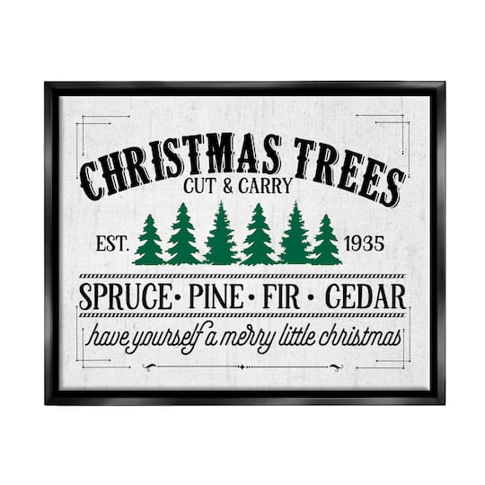 Stupell Industries Christmas Trees Vintage Sign Framed Floater Canvas Wall Art